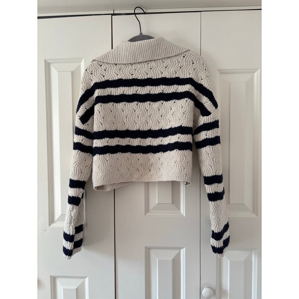 Forever 21 Striped Collared Crop Sweater Ivory Navy Cable Knit Women’s S - Picture 6 of 6
